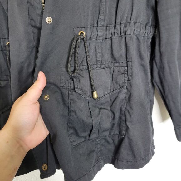 Torrid Size 0X Black Twill Utility Snap Zipper Closure Cinched Waist Jacket - Picture 7 of 10